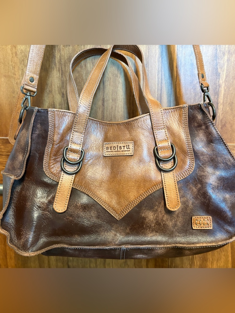 Bed Stu Two-Tone Brown Leather Tote Bag